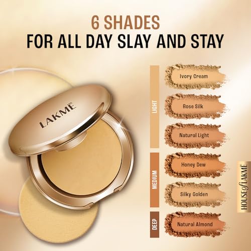 LAKMÉ 9 To 5 Primer With Matte Powder Medium Coverage All Skin Foundation Compact, Silky Golden, 9G