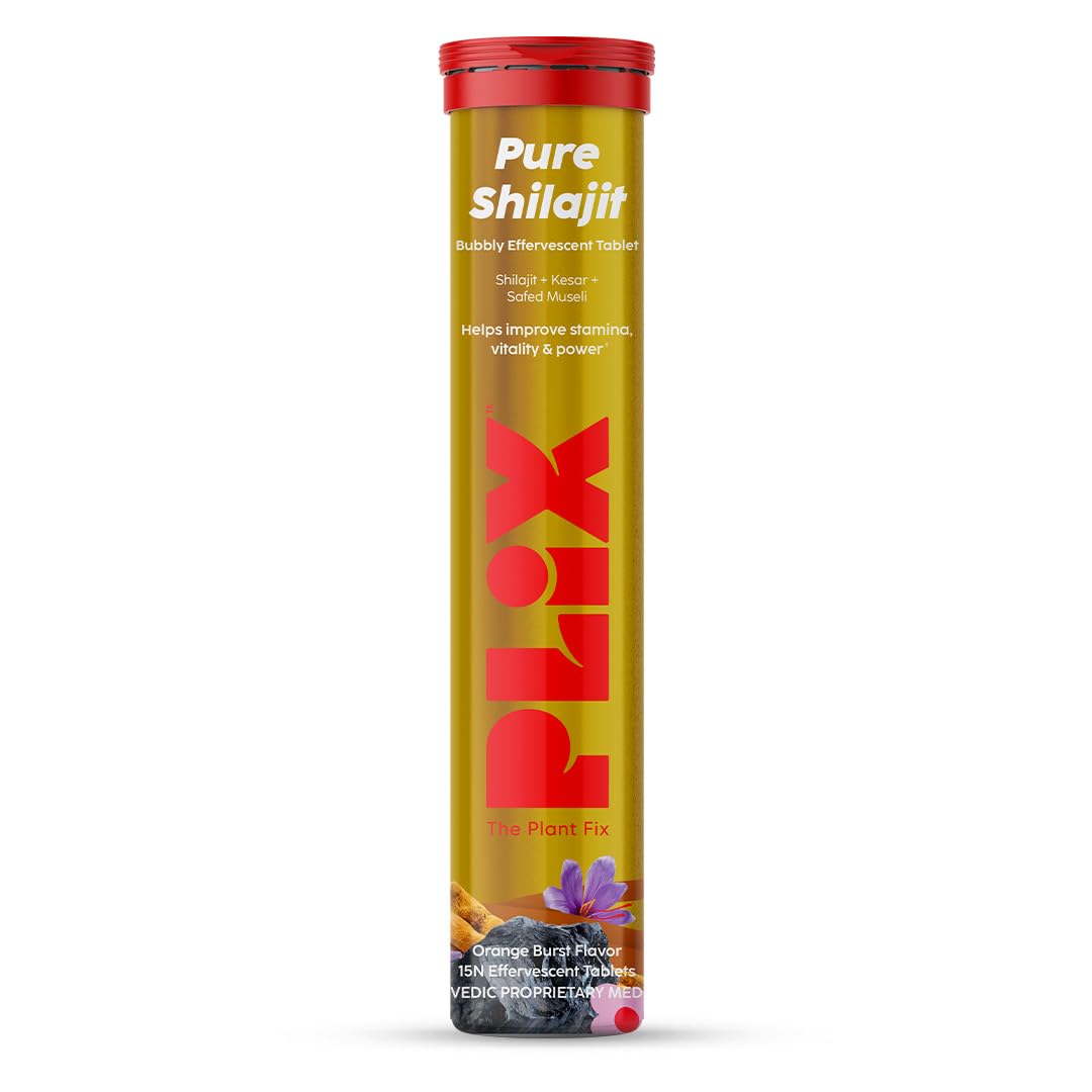 The Plant Fix Plix 500mg Shilajit Effervescent - 15 capsules (Pack of 1)|With Saffron & Safed Musli For Vitality|100% Vegan|Orange Flavored|For Men, 1 count