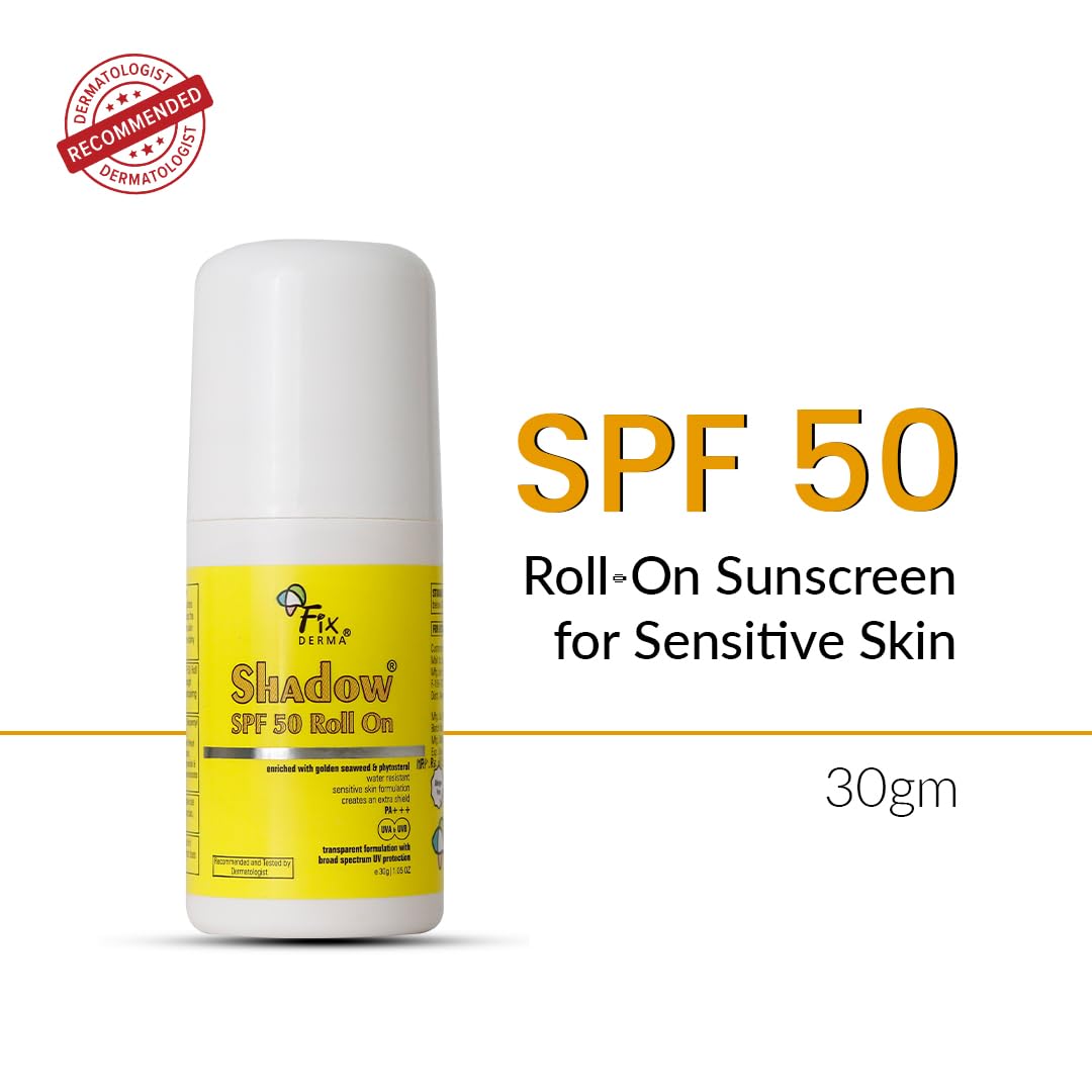 FIXDERMA Shadow Spf 50 Roll On, Sunscreen Spf 50 For Face, Sun Screen Protector Spf 50, Sunscreen For Uva & Uvb Protection, Sunscreen For Women & Men - 30Gm - Combination