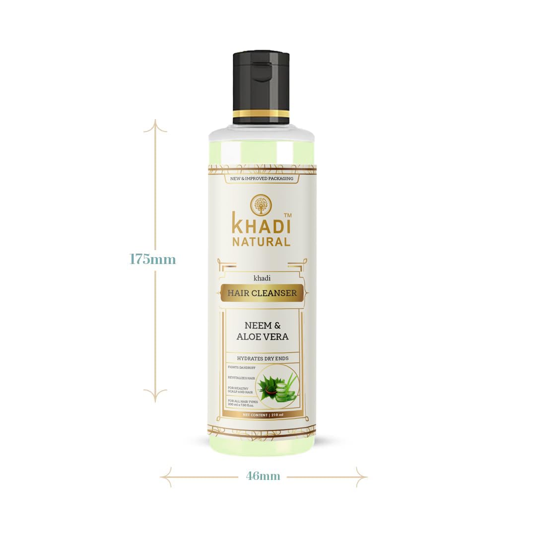 Khadi Natural Neem & Aloe Vera Hair Cleanser, 210 ml, Hydrates Dry Ends (Pack 1, Neem Aloevera)