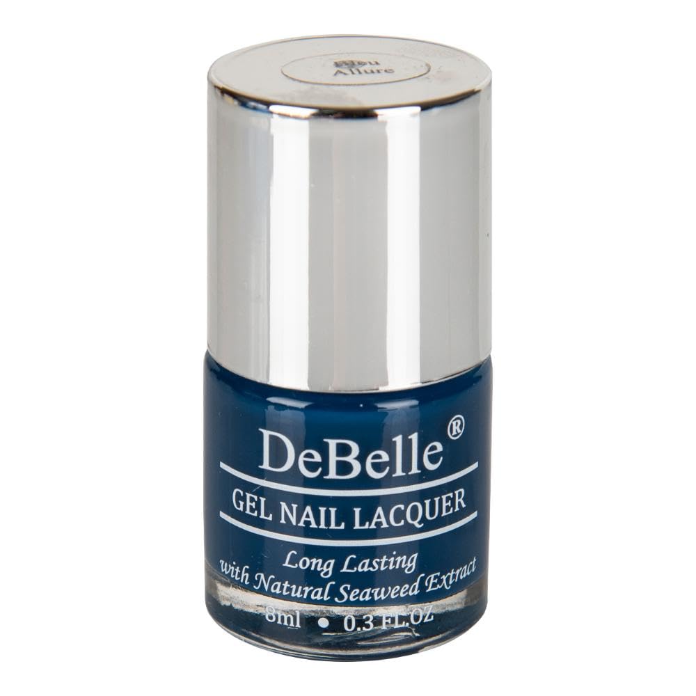 DeBelle Gel Glossy Finish Nail Polish Bleu Allure(Navy Blue), 8 Ml - Enriched With Natural Seaweed Extract, Cruelty Free, Toxic Free