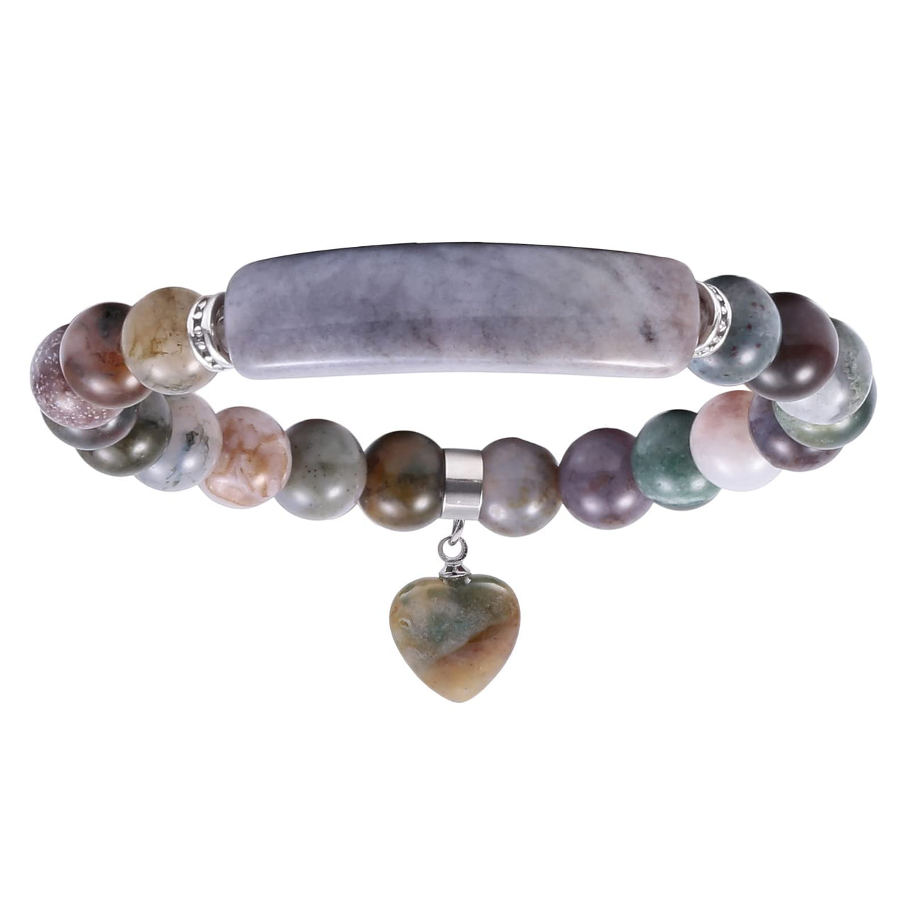 TUMBEELLUWA Healing Stone Bracelet 8mm Beads Chakra Crystal Energy Heart Charm Bracelet Handmade Jewelry for Women #5 indian agate crystal stone