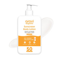 Aravi Organic Oil-Free Sunscreen Body Lotion SPF 50 PA++++ | Lightweight, Quick Absorbing & No White Cast | UVA & UVB Protection | With Niacinamide, Hyaluronic Acid & Copper Tripeptide | 200ml