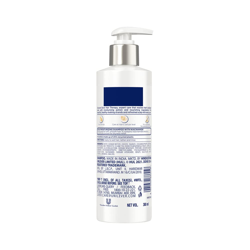 Dove Hair Therapy Dry Scalp Care Sulphate-Free Shampoo, No Parabens & Dyes, With Niacinamide, 380 ml