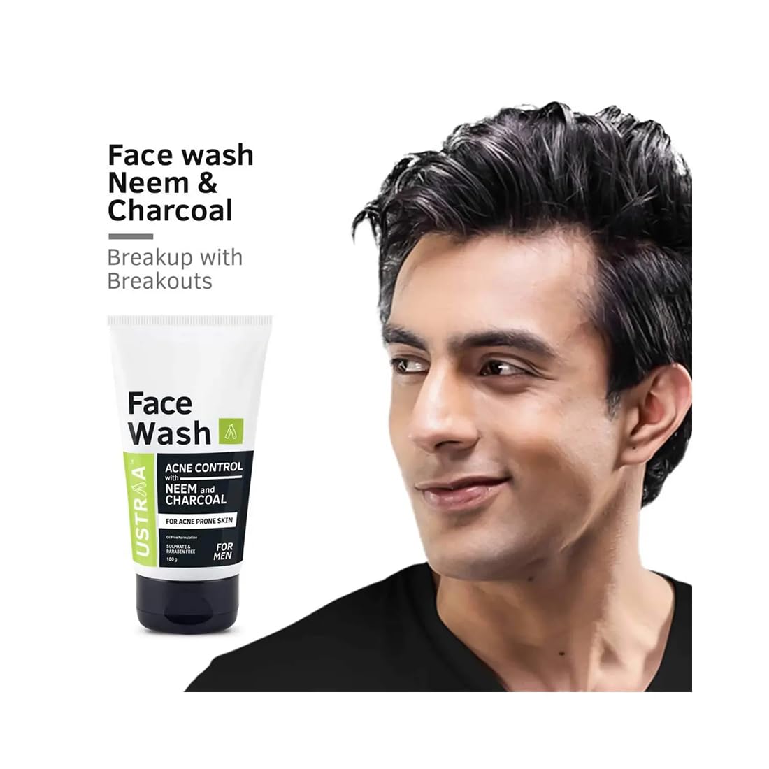 Ustraa Face Wash Acne Control - With Neem & Charcoal - 100g - Oil control, Prevents Acne & De-Tan Face Cream For Men - 50g | for Effective Tan Removal & Even Skin tone | Without Bleach