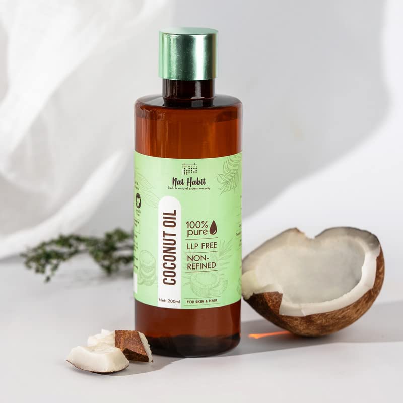 Nat Habit 100% Pure Coconut Oil For Skin & Hair, Non-Refined, LLP Free, Chemical Free & Preservative Free - 200 ml