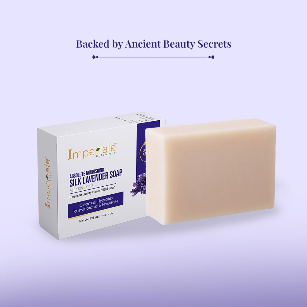 Imperiale Botanique Absolute Nourishing Handmade Lavender Soap for Women & Men | 125 GM | Luxurious Handcrafted Bath Soap | Ashwagandha, Shea Butter, Silk Protein & Lavender Oil | Scented Soap For Smooth, Soft & Radiant Skin