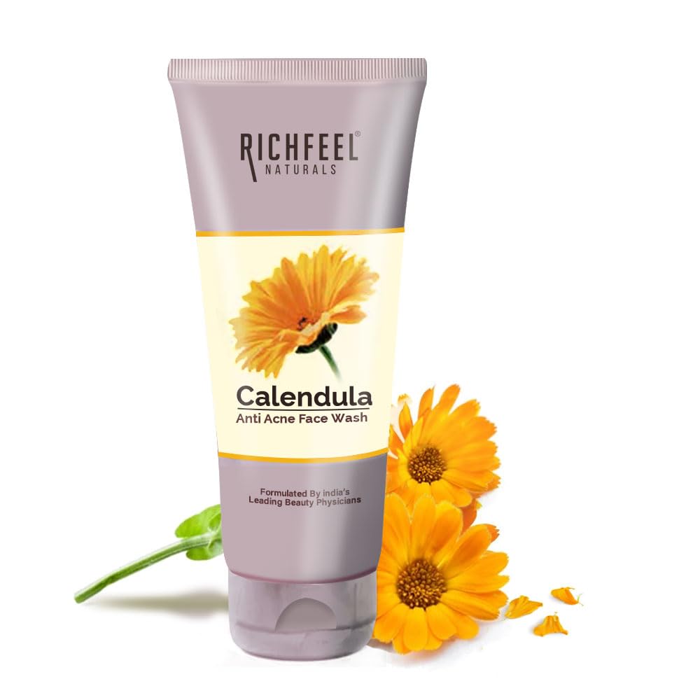 Richfeel Anti Acne Calendula Face Wash | Power of Soothing Calendula Extracts | For Skin prone to Acne & Blemishes | Physician Formulated | Helps Calm & Replenish Skin | 100 g
