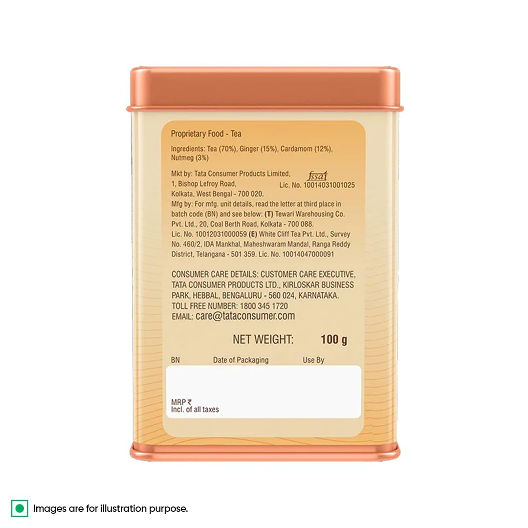 1868 by TATA Tea Kolkata Street Chai, Blend of Assam Black Tea, Ginger, Cardamom, Nutmeg, Spicy, Strong, Sweet, Whole Loose Leaf, From House of TATA (30 Cups/100g)