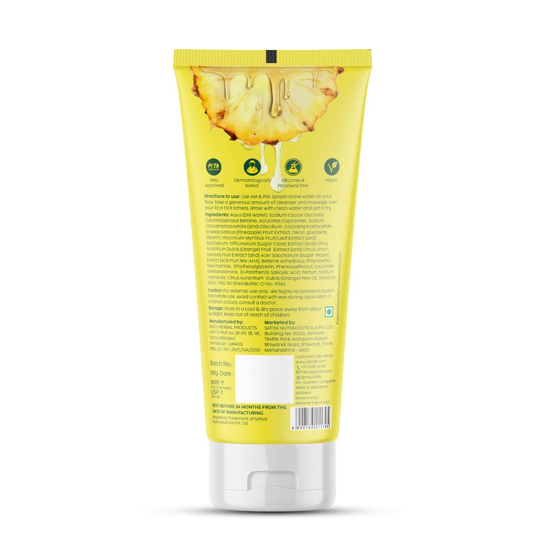 PLIX - THE PLANT FIX 5% Pineapple Juicy Mini Facewash For Depigmentation | For Skin Brightening & Even Toned Complexion | Free Of Sulphates, Paraben & Silicones | 50 ml