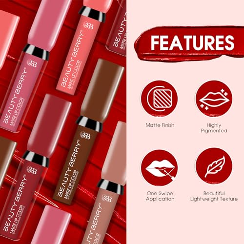 Beauty Berry Soft & Matte Waterproof Lip Color Liquid Lipstick - Rich Pigment, Long Lasting, Non-Transfer With Vitamin E (Fuzzy Wuzzy Brown-16, 1)