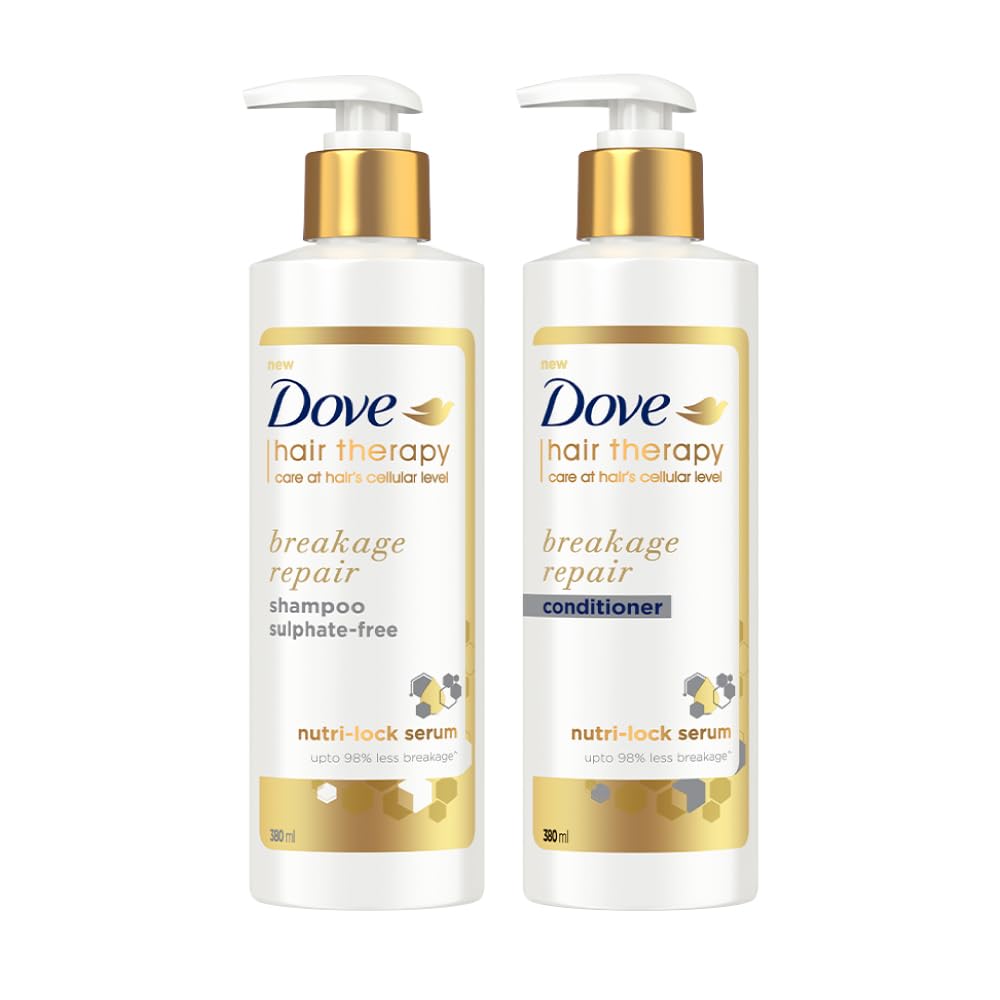 Dove Hair Therapy Breakage Repair Sulphate-Free Shampoo 380ml + Conditioner 380ml, (Combo Pack)| No Parabens & Dyes | Enriched With Nutri-Lock Serum