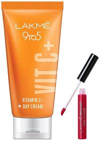 Lakmé 9To5 Vitamin C+ Day Cream with 98% Pure Vitamin C complex, to reduce Skin dullness and Glowing Skin, 50g & Lakmé Forever Matte Liquid Lip Colour, Red Revival, 5.6 ml
