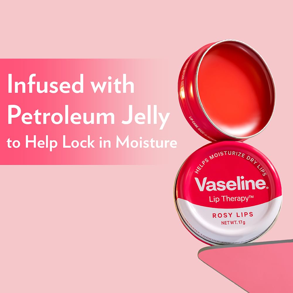 Vaseline Lip Tins Rosy Lips, 17 g | Provides Hydration, Sheer Pink Tint & Glossy Shine