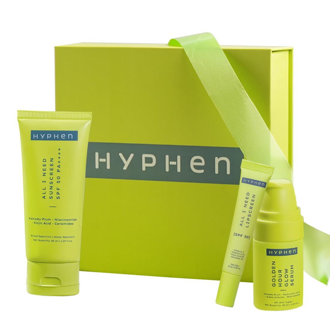 HYPHEN Daily Glow Essentials Gift Kit for Women with Complete Skin Care Routine | Anniversary, Birthday Gift Set with Face Serum, Moisturizing Sunscreen Spf & Lip Balm for Daily Glow
