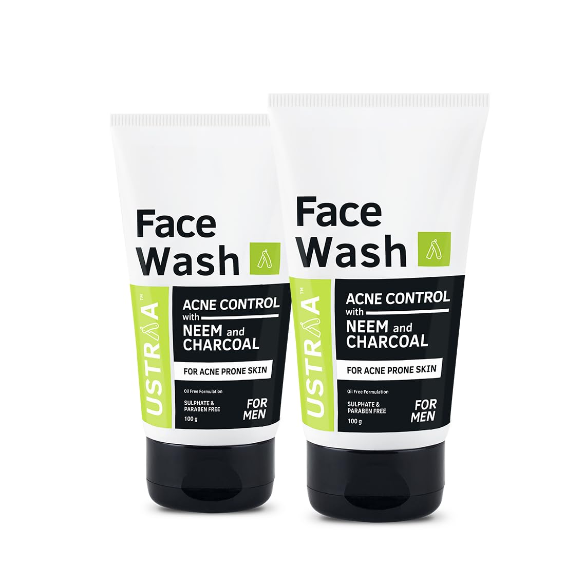 Ustraa Face Wash Acne Control - With Neem & Charcoal - 100 g x 2 - Oil control, Prevents Acne, Especially for Oily skin | Keeps Face Non-Sticky, Non-Oily | No SLS, No Paraben