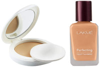 Lakmé Absolute PR Skin Lightening Compact SPF 23 IF, 8g & Perfecting Liquid Foundation, Shell, Waterproof Full Coverage Long Lasting Dewy Finish, 27ml