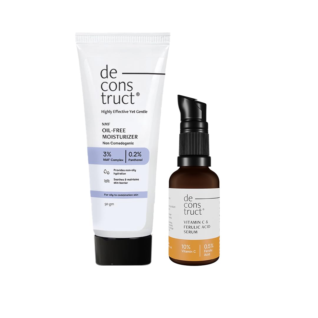 Deconstruct Glow & Hydrate Duo: Oil-Free Moisturizer (50g) & Vitamin C Serum (30ml) | Get Glowing and Moisturized Skin | Pack of 2