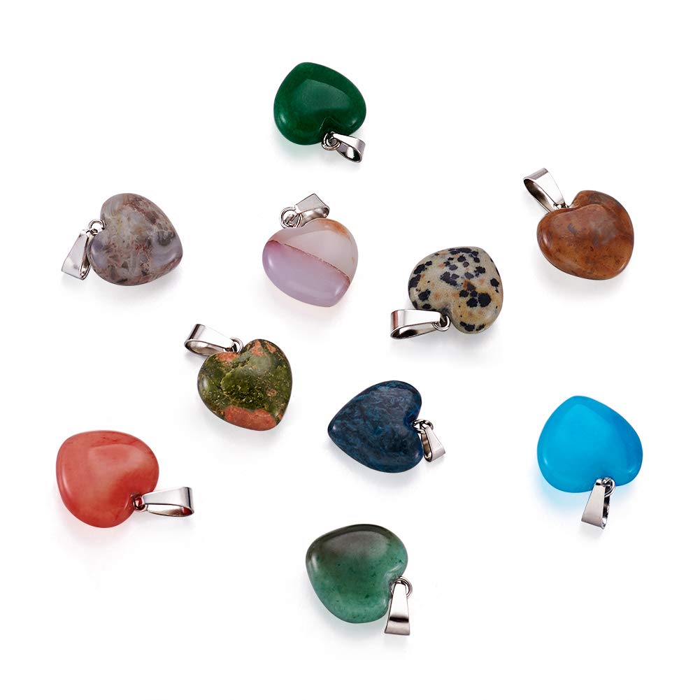 FASHEWELRY 50pcs Heart Shaped Stone Pendants Healing Chakra Crystal Gemstone Rock Charms Random Mixed Bulk for Valentine's  Day Gift Jewelry Making Hole: 2x7mm 1-Mixed Color-Heart-Random 50pcs