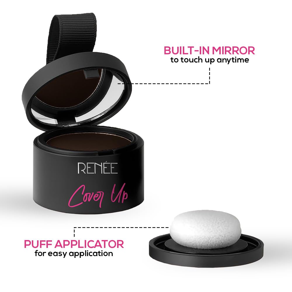 RENEE Cover-Up Hair Powder- Brown, Helps Cover Grey Roots & Bald Spots Instantly, Highly Pigmented, Fuller and Denser, Long-Lasting & Matte Finish, Fine Powder for Flawless Application, 4gm