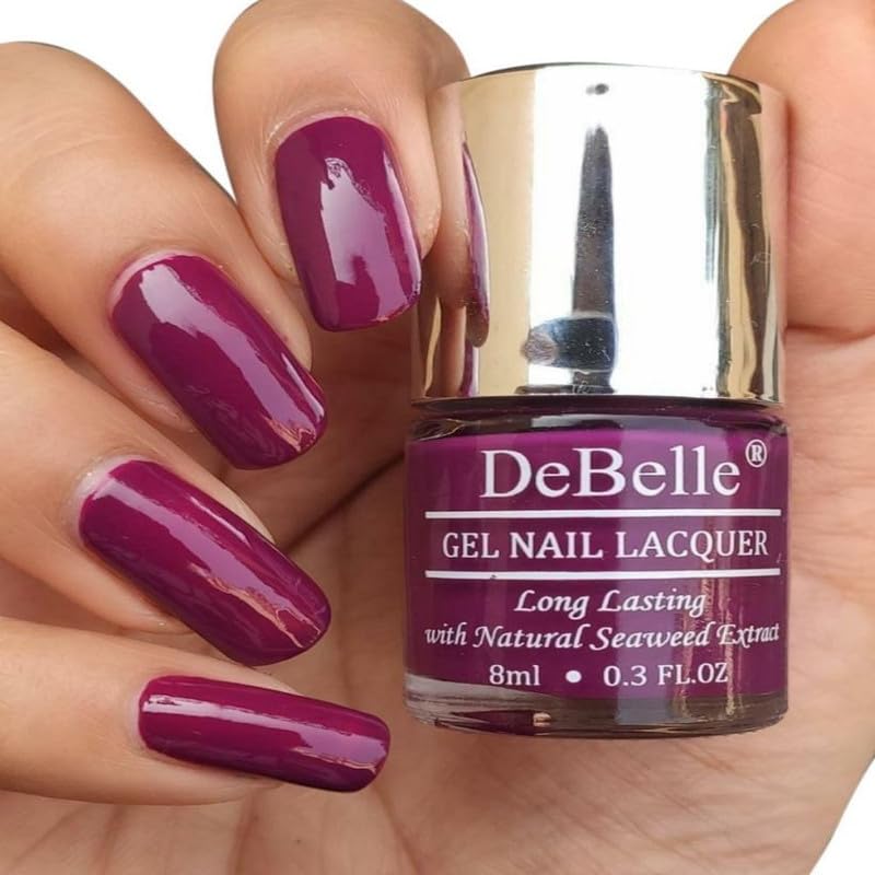 DeBelle Gel Glossy Finish Nail Polish Luxe Lotus (Dark Purple), 8 Ml - Enriched With Natural Seaweed Extract, Cruelty Free, Toxic Free