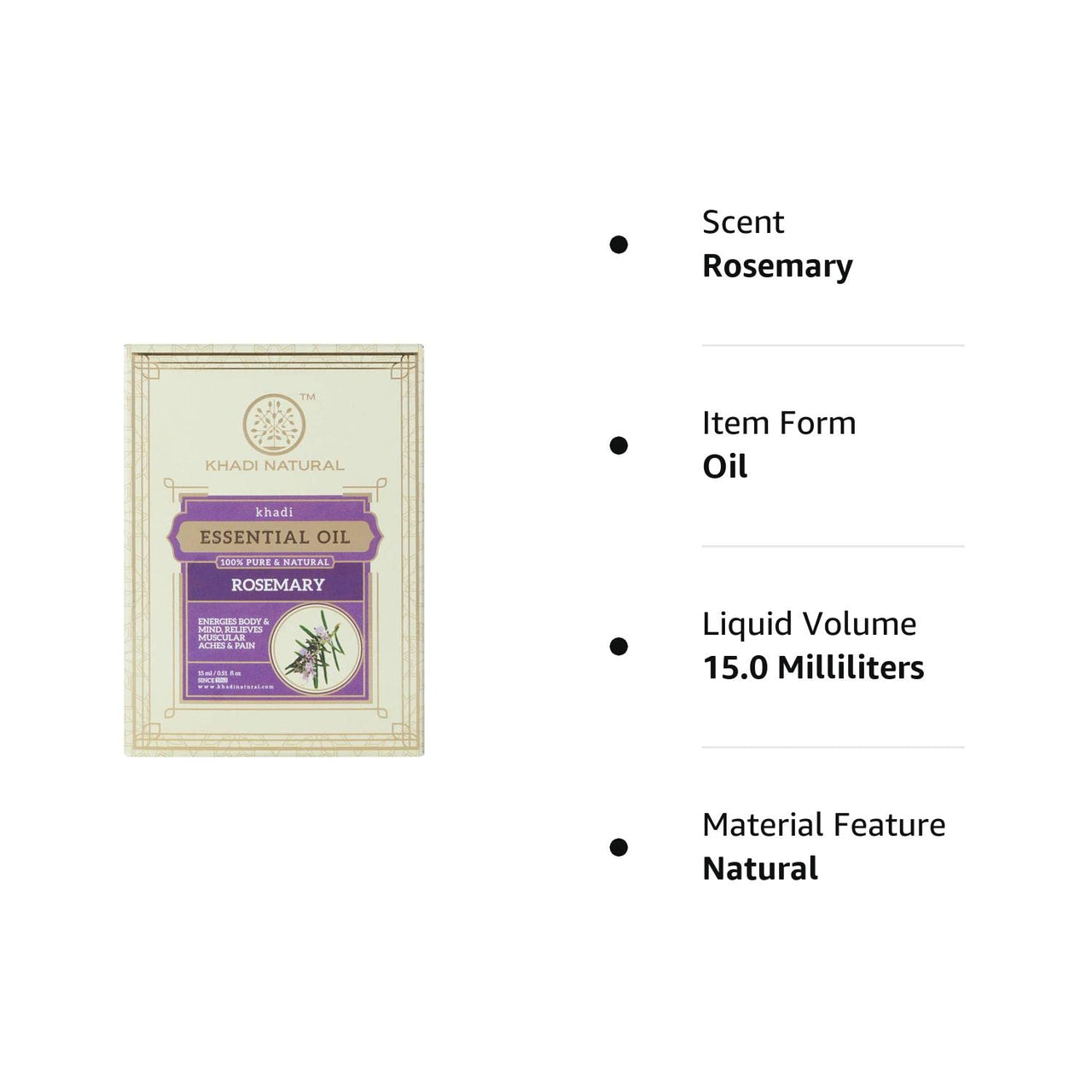 Khadi Natural Ayurvedic Rosemary Essential Oil, 15mlFor for Skin, Hair growth, Ayurvedic Rosewater Handmade Soap Hyderated & Nourishes Skin (Pack of 5) (5x125 g) (625 g)