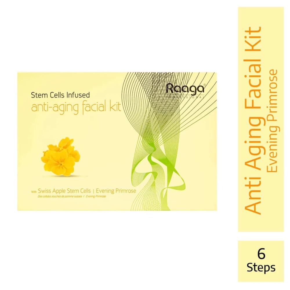 Raaga Professional Stem Cells Infused Anti Aging 6 Step Facial Kit | Evening Primrose, Swiss Apple Stem Cells | Youthful Radiance | All Skin Types (61 gm)
