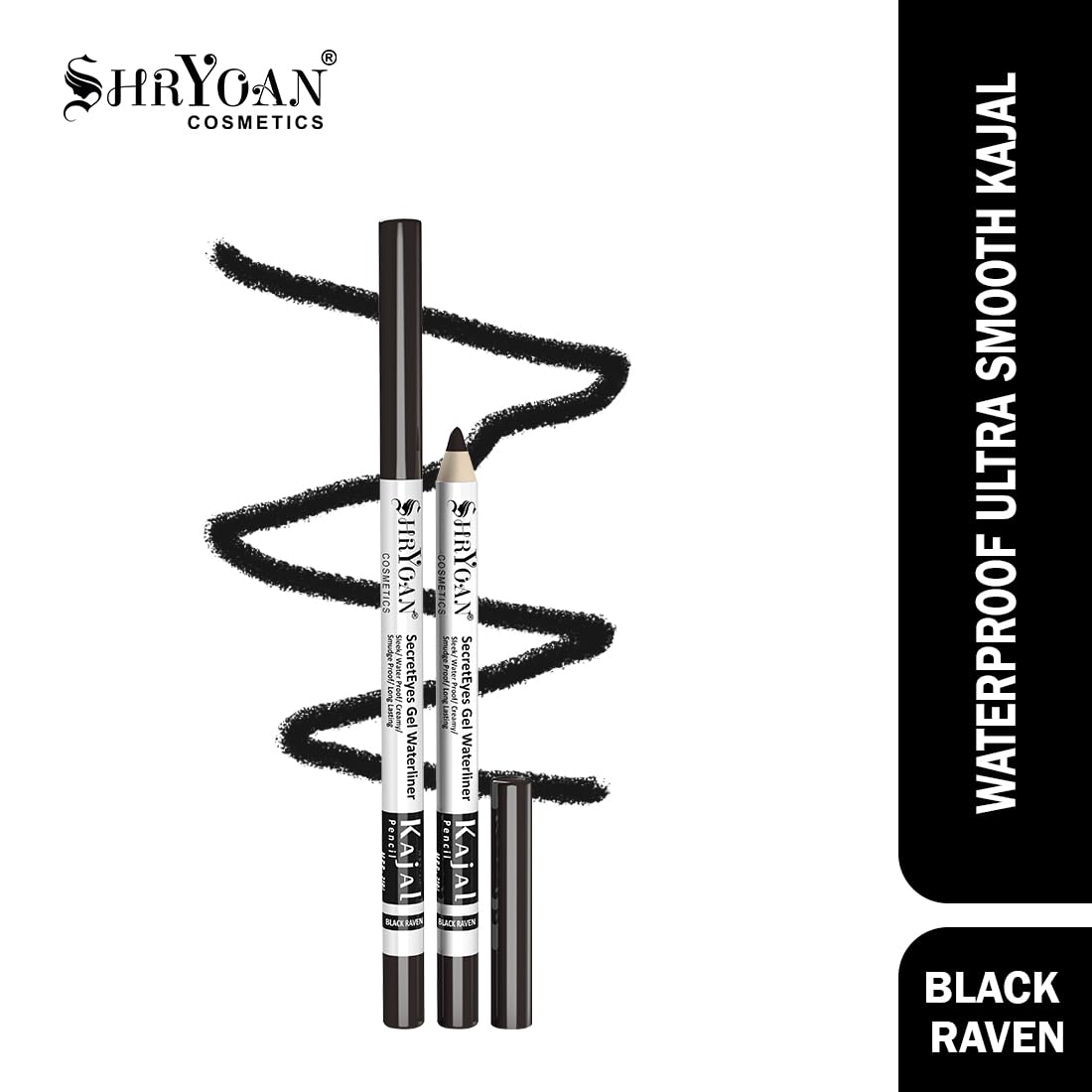 Shryoan Secret True Eyes Kajal, Matte Finish, Ultra Sleek & Creamy Kajal | Waterproof & Smudge Proof | Upto 24 Hours Long Stay (BLACK RAVEN)
