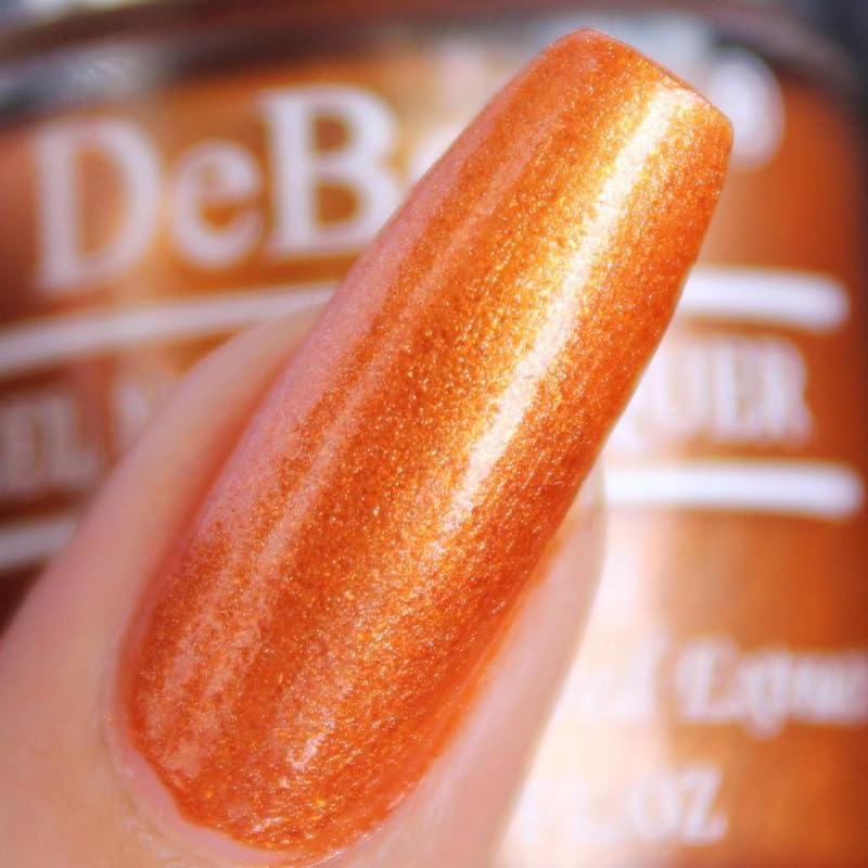 DeBelle Gel Nail Polish Aurora (Amber with Copper Glitter Nail Paint)|Non UV - Gel Finish |Chip Resistant | Seaweed Enriched Formula| Long Lasting|Cruelty and Toxic Free| 8ml