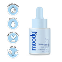 Moody 2% Hyaluronic Face Serum with Niacinamide Peptides For Dewy Hydrated & Plumped Skin With 7D Hydro Burst | Daily Hydrating Face Serum For Bouncy Skin | Paraben Free Serum for Men & Women | 20 ml