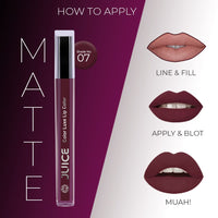 JUICE Matte Lipstick with Goodness of Bio Retinol, Moisturising lock technology, SPF 15 Waterproof & Long Lasting Red Wine M07