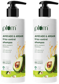 Plum Avocado & Argan Frizz Control Shampoo for curly, wavy, frizzy hair| With Argan Oil, Avocado Oil, Aloe Vera Extract | Reduces Frizz, Retains moisture, conditions strands (Pack of 2)