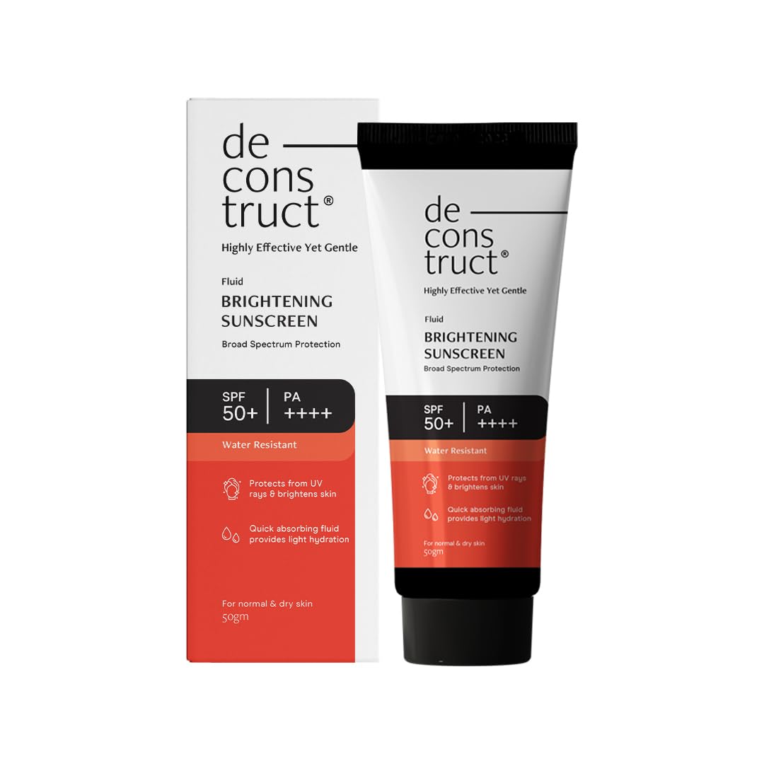 Deconstruct Brightening Sunscreen for Dry Skin with SPF 50+ | 8 hours Long Lasting Dewy Sunscreen | Water Resistant, No White Cast, Quick Absorbing | For Women and Men | 50gm (Pack of 2)