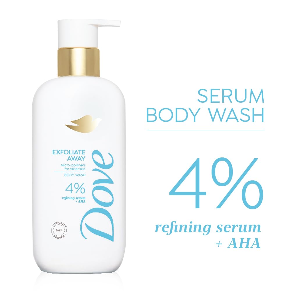 Dove Exfoliate Away Serum Body Wash | 4% Refining Serum + AHA | Micro-polishers for silkier skin | Paraben & SLS free | 300 ml