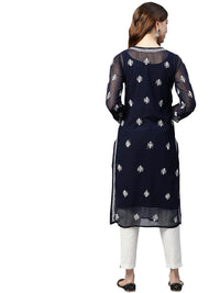Ada Lucknowi Hand Embroidered Traditional Chikankari Georgette Kurta Kurti with Slip for Women