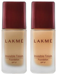 Lakmé Invisible Finish Spf 8 Natural Foundation Cream, Shade 02, 25Ml & Light Coverage For All Skin & Invisible Finish Spf 8 Foundation, Shade 05, 25Ml, Pack Of 2