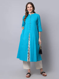 Pistaa's  Women Cotton Printed Cut Regular Kurta Orange M