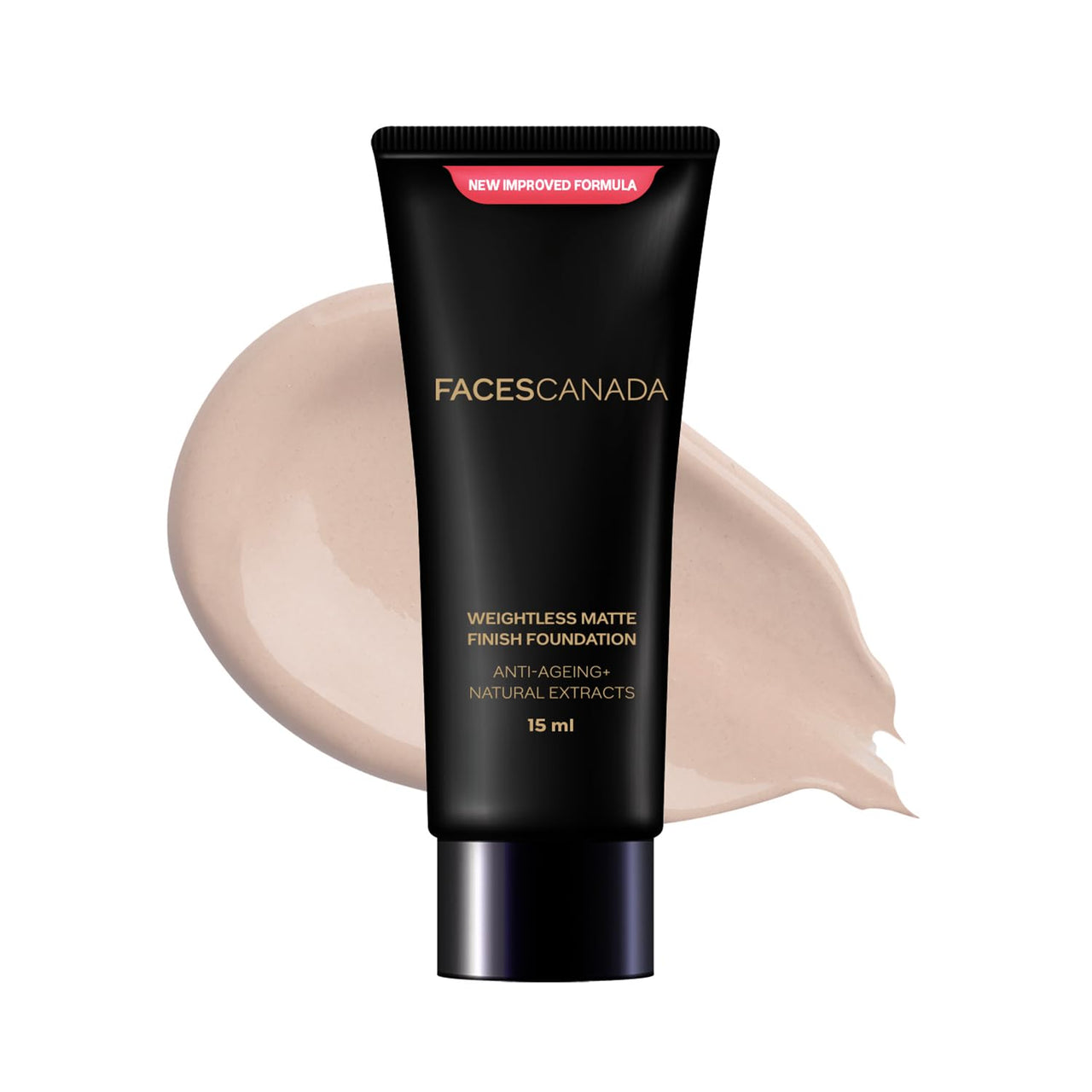 FACES CANADA Weightless Matte Finish Foundation - Natural 02, 18 ml | Ultra Blendable Smooth Texture | Natural Matte Finish | Anti-Ageing | Grape Extract, Shea Butter, Olive Seed Oil Enriched