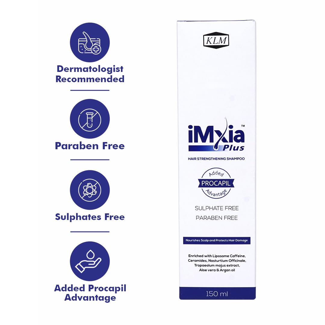 KLM iMxia Plus Hair Strengthening Shampoo, 150ml |Enriched with Procapil & Essential Nutrients | Sulphate & Paraben-Free