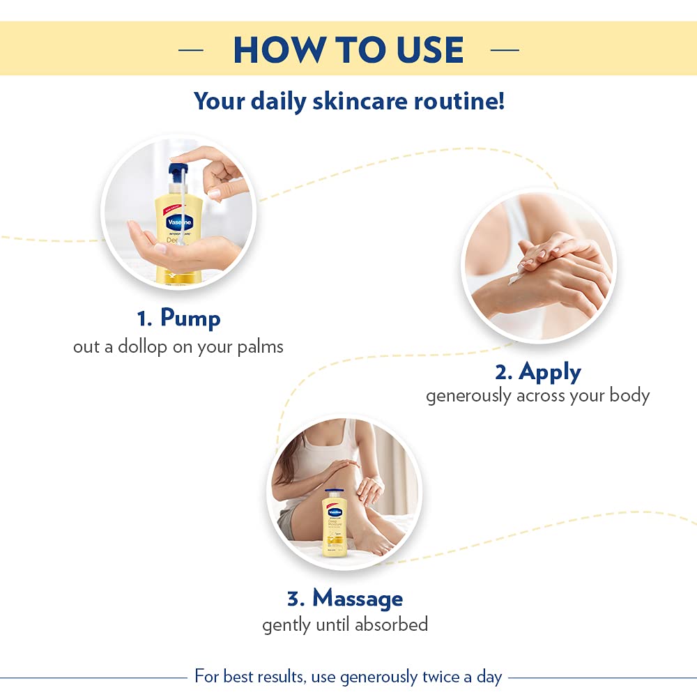 Vaseline Intensive Care Deep Moisture Nourishing Body Lotion 600 ml, Daily Moisturizer for Dry Skin, Gives Non-Greasy, Glowing Skin - For Men & Women (Pack of 2)