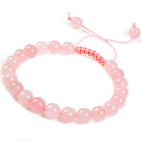 Massive Beads Natural Healing Power Gemstone Crystal Beads Unisex Adjustable Macrame Bracelets 8mm Rose Pink