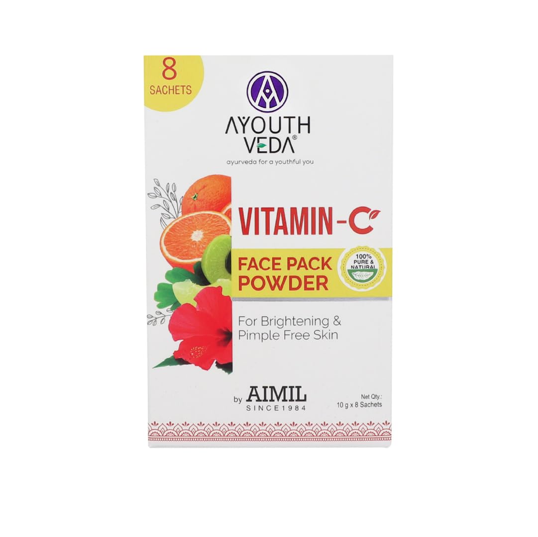 Ayouthveda Vitamin C Face Pack Powder Men & Women | Helps to reduce Pigmentation & Acne & Enhances skin Glow|Enriched with Fruits and Herbs | Makes Skin Soft & Supple (10g X 8 Sachets)(Pack Of 1)