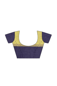 SENSAN Women’s Handloom Kanchi Cotton Saree with Blouse Piece [SKU:430] Light Beige×Navy Blue