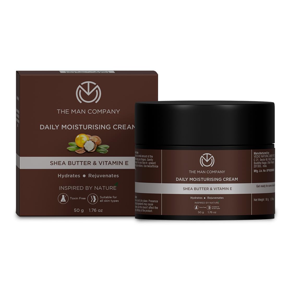 The Man Company Non-Sticky Daily Moisturizing Cream for Dry Skin | Moisturizes & Hydrates with Shea Butter, Vitamin E & Coco Butter | Face Moisturizer For Men - 50gm