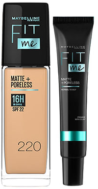 Maybelline New York Liquid Foundation Medium Coverage For Oily Skin oil And Fit Me Matte,220 Natural Beige + Poreless Primer, Pack Of 1