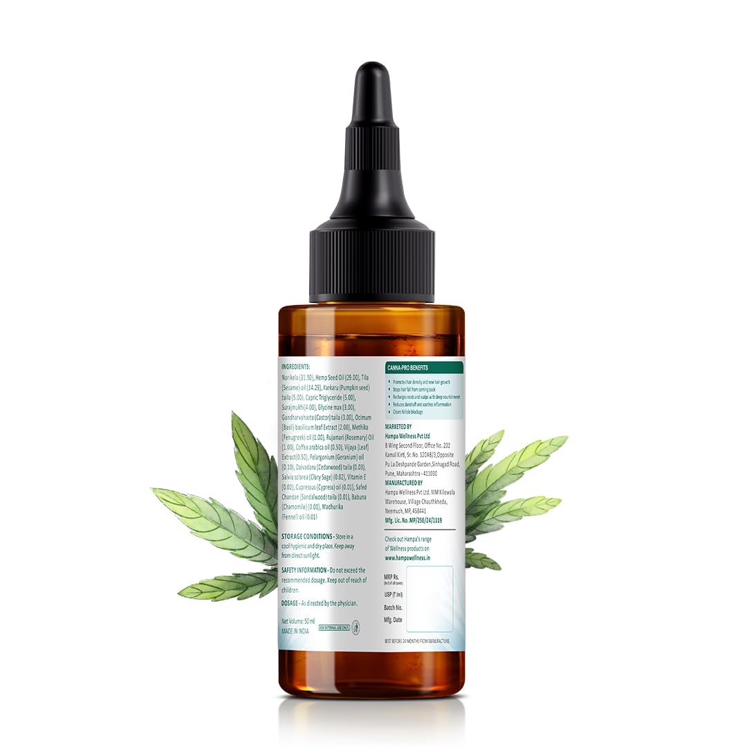 Hampa Hemp Hair Growth Serum for Men and Women, Visible Reduction in Hairfall, Hair Breakage and New Hair Growth in 30 Days, All Natural No Synthetic Active, Natural DHT Blocker and Biotin, Rosemary and Other Ayurvedic Herbs, All Hair Type, (50 ML)
