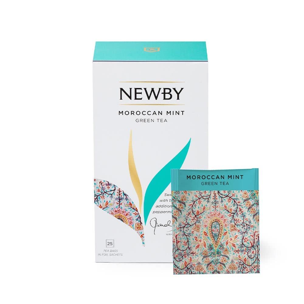 Newby Moroccan Mint Green Tea Bags | 25 Counts | Blend of Fine Green Tea & Peppermint Leaves | 50 gms