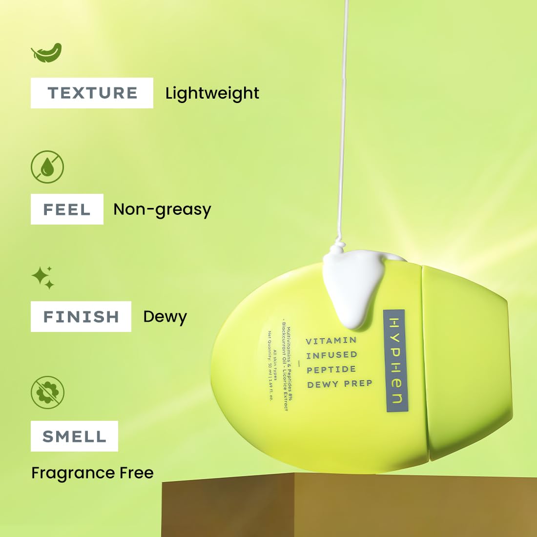 Hyphen Vitamin-Infused Peptide Dewy Prep 8% Multivitamins & Peptides Serum | Instant Dewy Glow & Hydration, UV Protection & Strengthens Skin Barrier | Lightweight, Non Greasy, Fragrance Free - 50ml