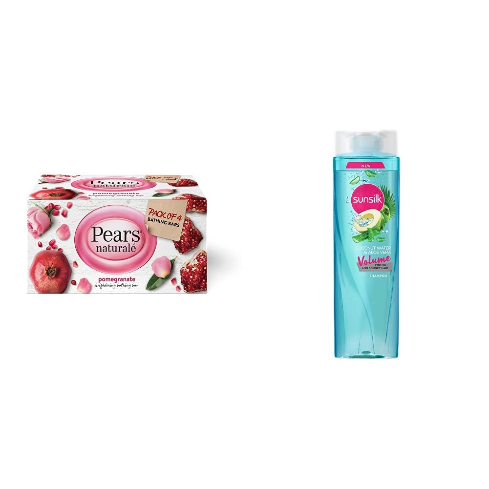 Pears Naturalé Pomegranate Brightening Bathing Soap Bar, 125 g (Pack of 3) & Sunsilk Coconut Water & Aloe Vera Shampoo, 370 ml
