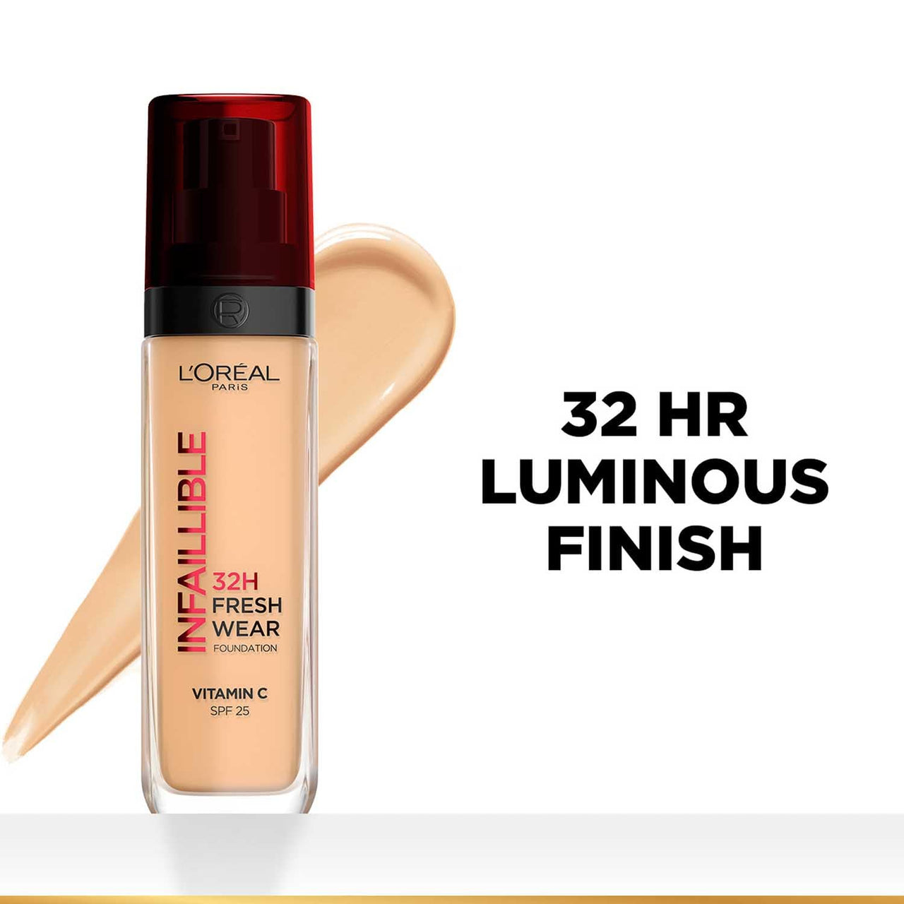 L'Oreal Paris Liquid Foundation, Oil Absorbing Formula, Transferproof, Heatproof and Long-lasting, Infallible 32H Fresh Wear, 250 Radiant Sand